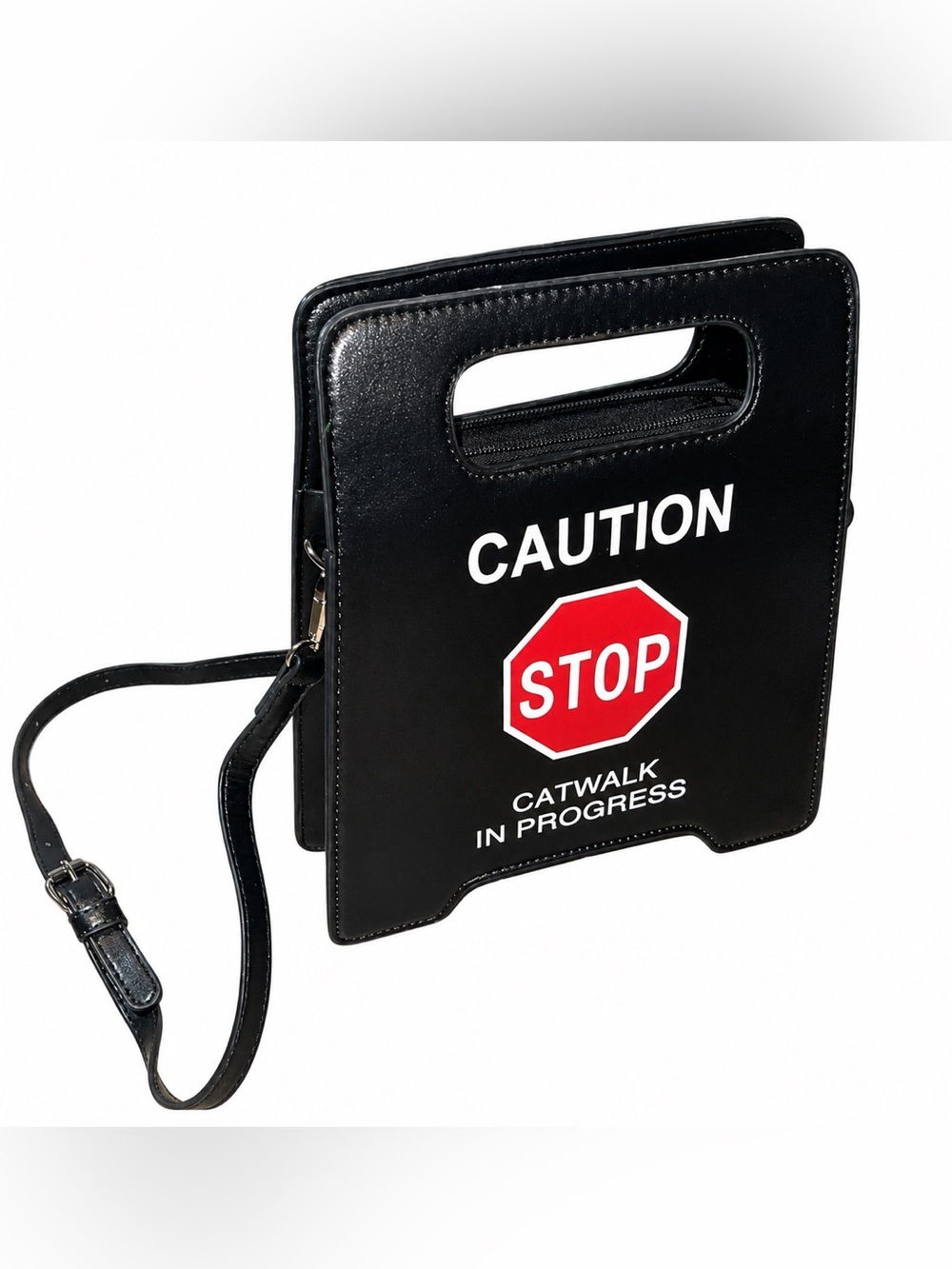 Black Caution Sign Novelty Bag | Crossbody Shoulder Purse | Statement Bag
